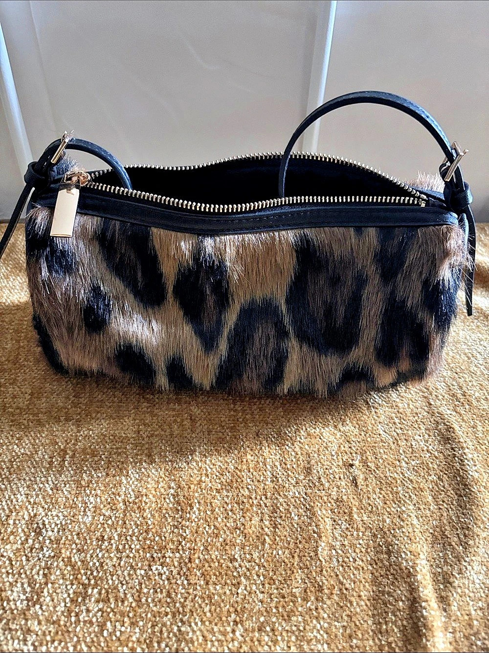 Faux Fur Animal Print Shoulder Bag in Black & Brown Like New H&M